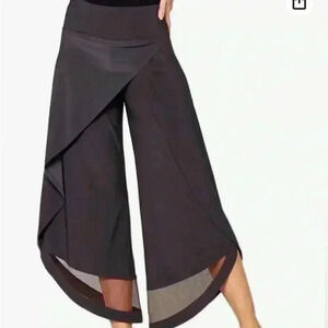 By JJ Womens Size Small Wrap Mesh Trim Flood Dress Pants Wide Crop Leg in Black